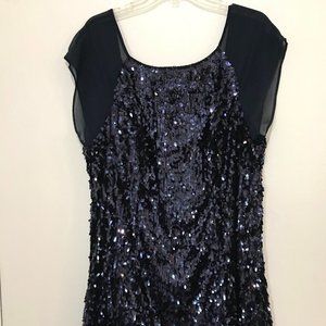 Dark Blue Sequined Shift Cocktail Dress
